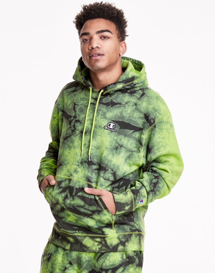 Champion Hoodie Heren - Groen/Zwart - Galaxy Dye Embroidered C & Script Applique ( 754869-KIJ )